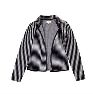 Lucky Brand Women's Navy Blue and White Stripe Long Sleeve‎ Cardigan Medium
